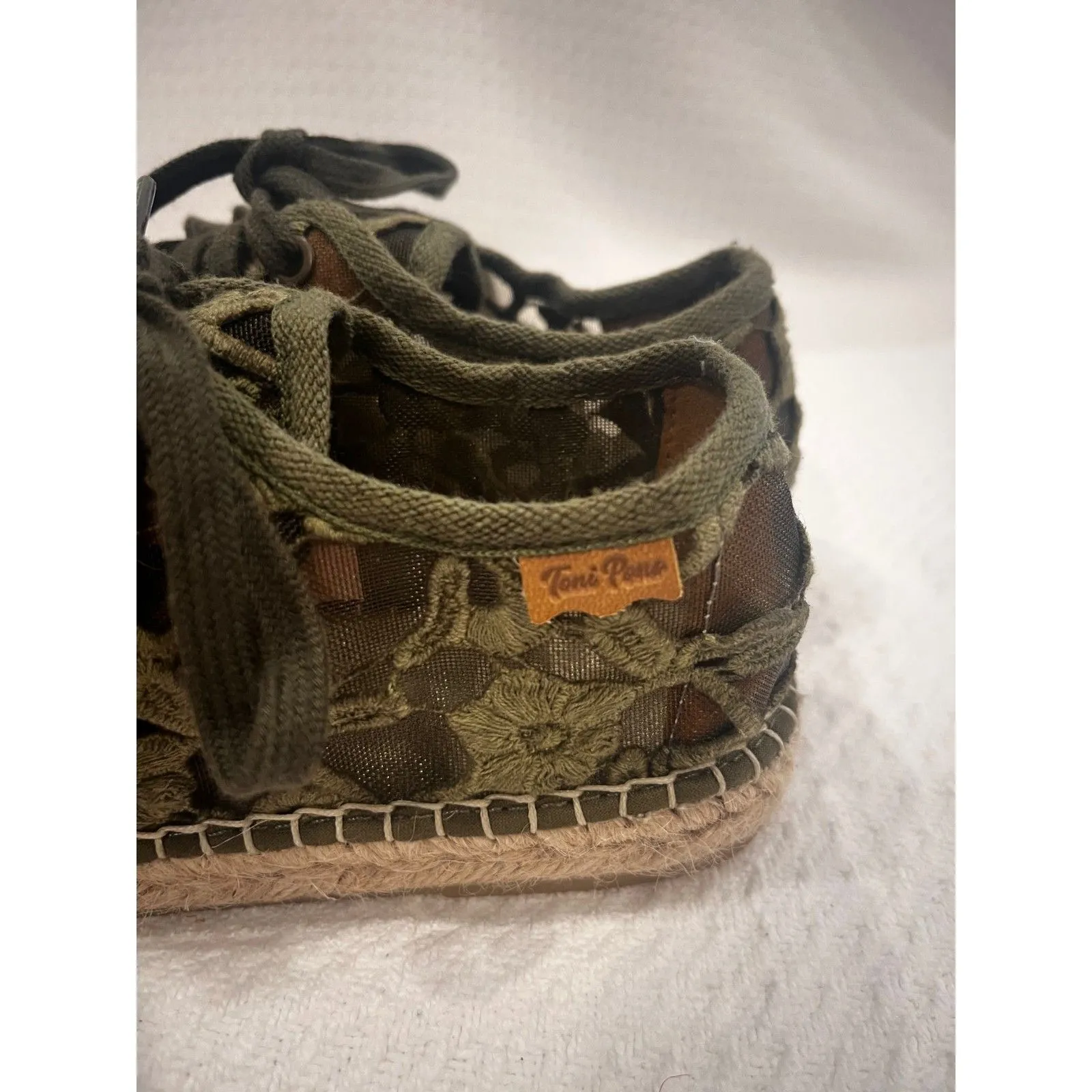 Toni Pons Olive Green Lace Espadrille Sneakers Floral Boho Shoes Size 37 US 6.5 - Image 6