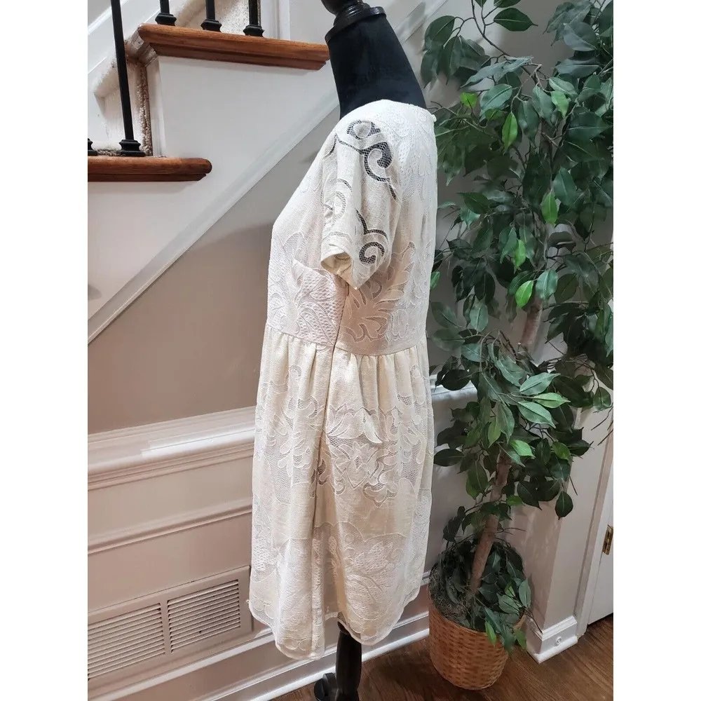 Old Navy Women's Ivory Cotton Round Neck Short Sleeve Knee Length Dress Size S - Image 8