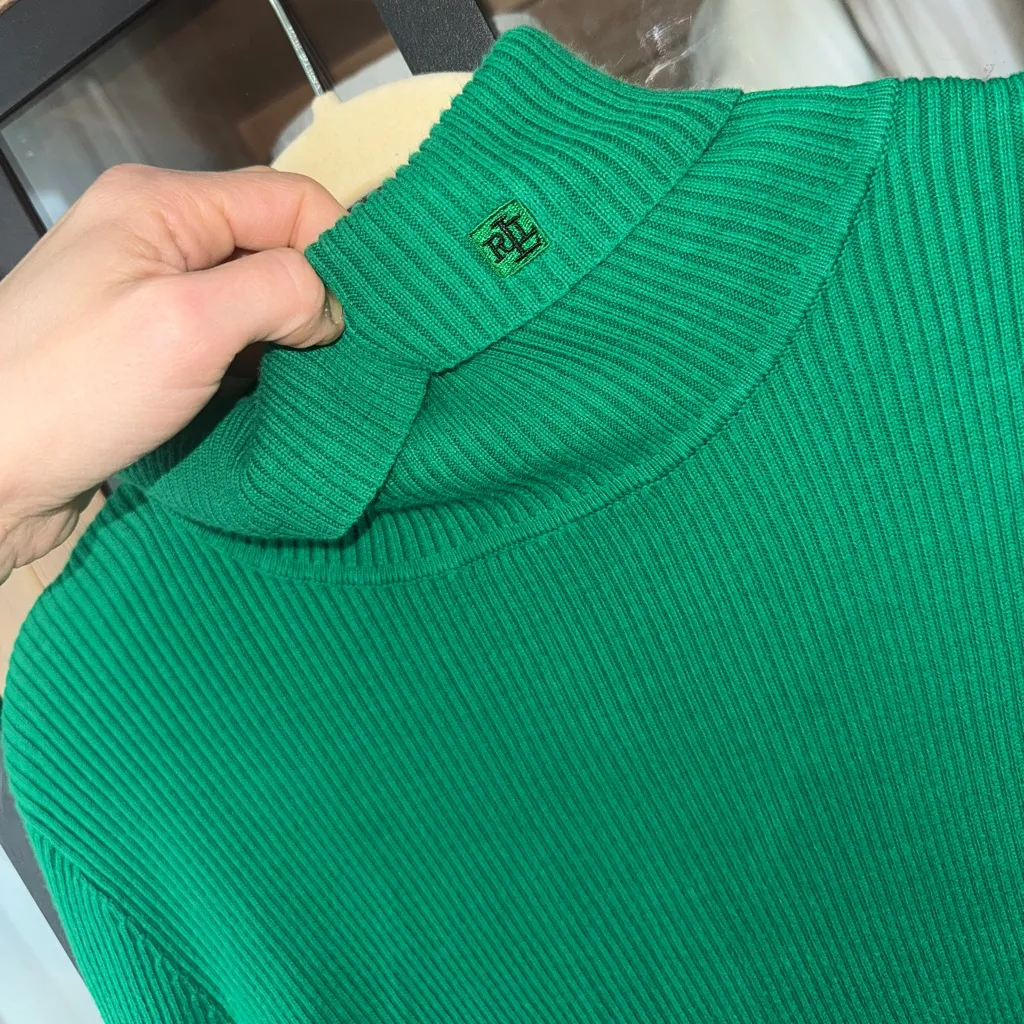 Ralph Lauren turtleneck sweater ribbed plus size embroidered logo knit cotton - Image 3