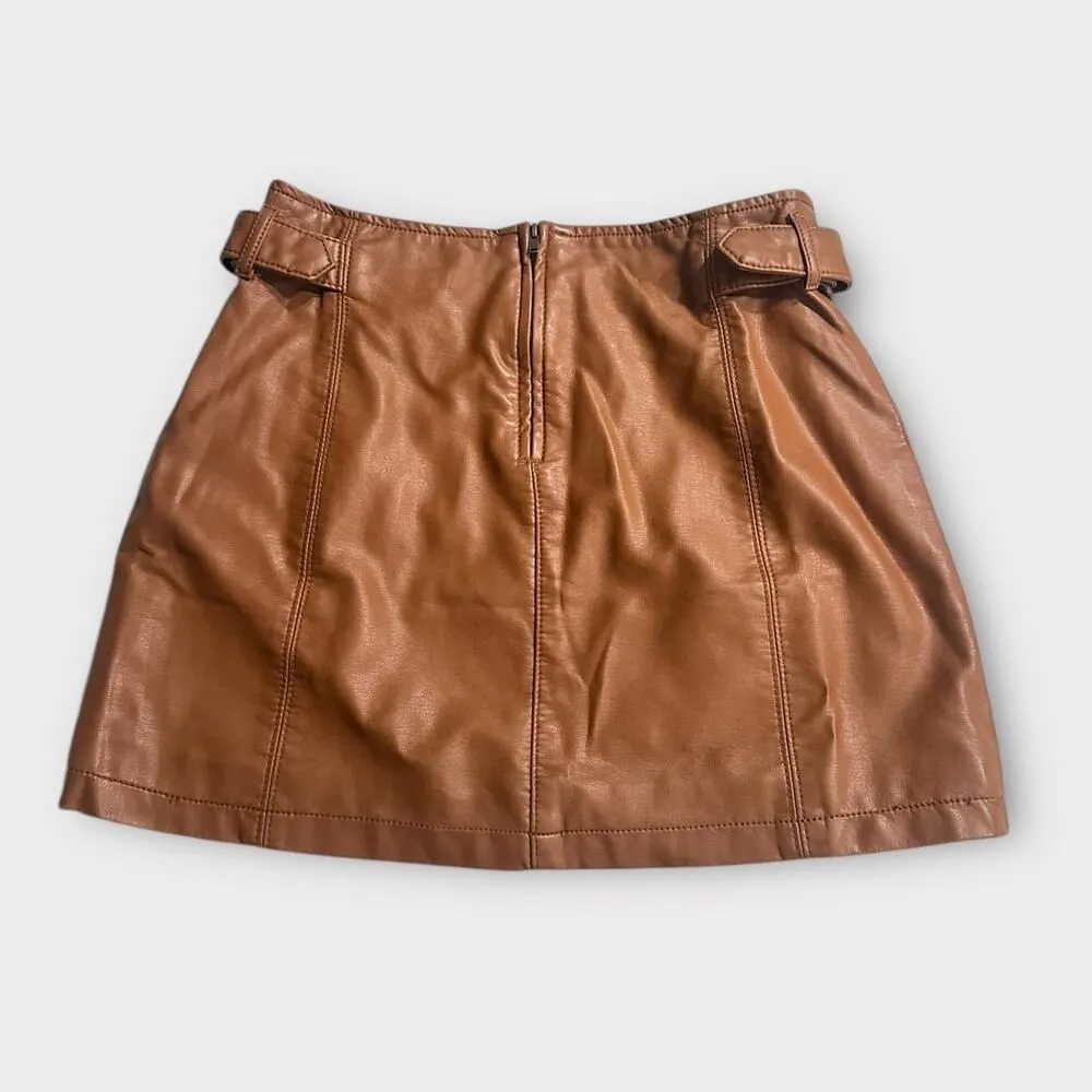 Free People Charli Mini Skirt Women's 0 Brown Vegan Leather Buckle Zip - Image 4
