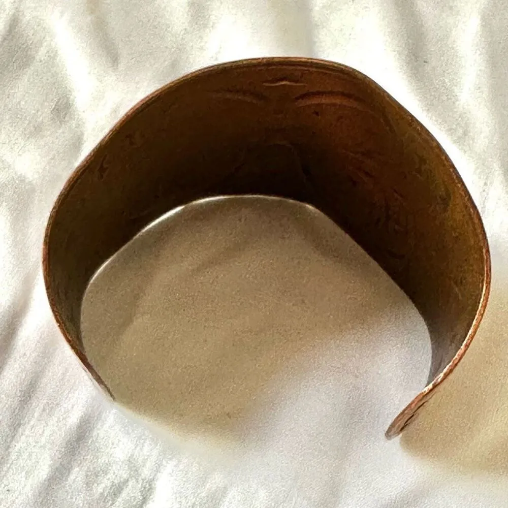 Vintage Northwest Copper solid copper double eagle tiki tribal wide cuff bracelet - Image 6