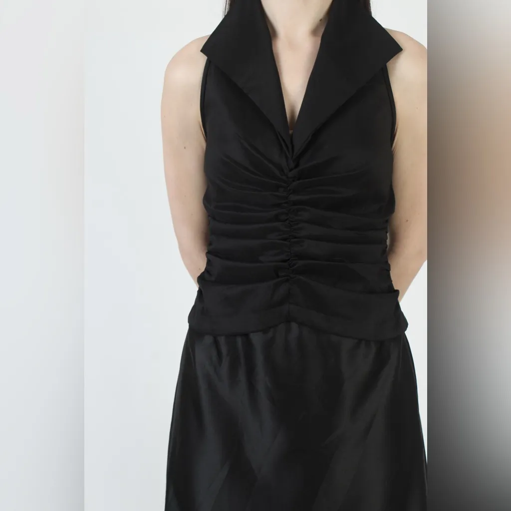 Tadashi Shoji Vintage Collar Taffeta Ruched Sleeveless Gown 90s Y2K - Image 3