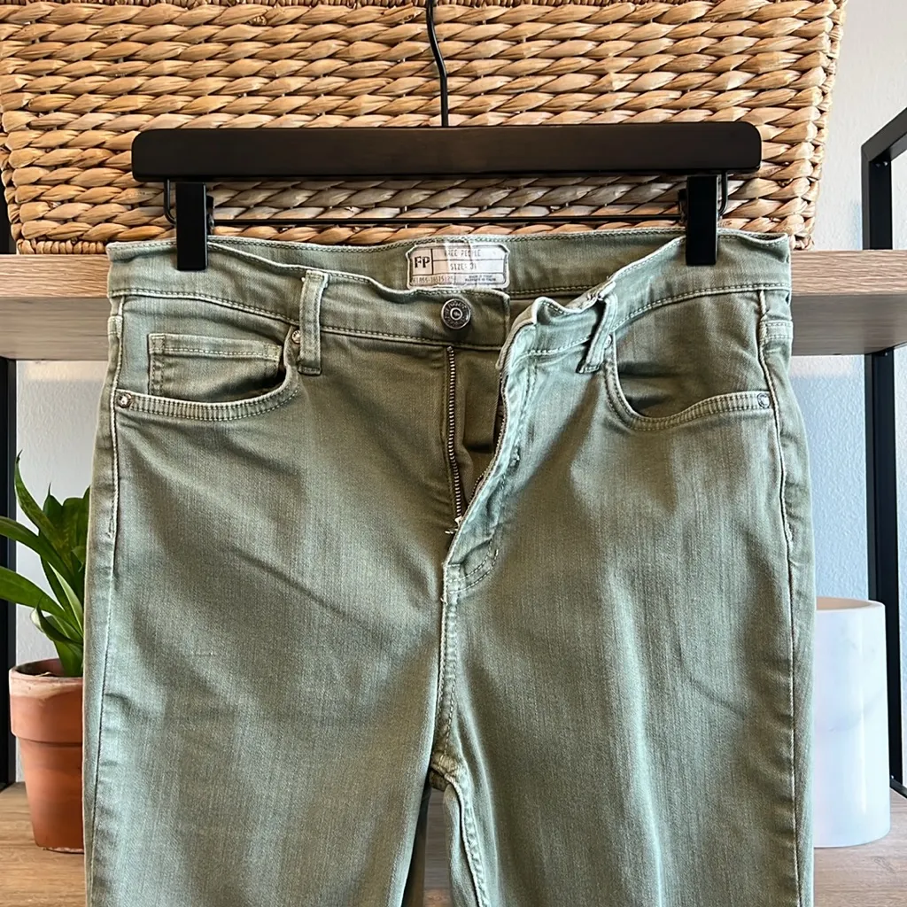 Free People Mid-Rise Distressed Camo Green Stretch Denim Ankle Jeans, 31 - Image 6