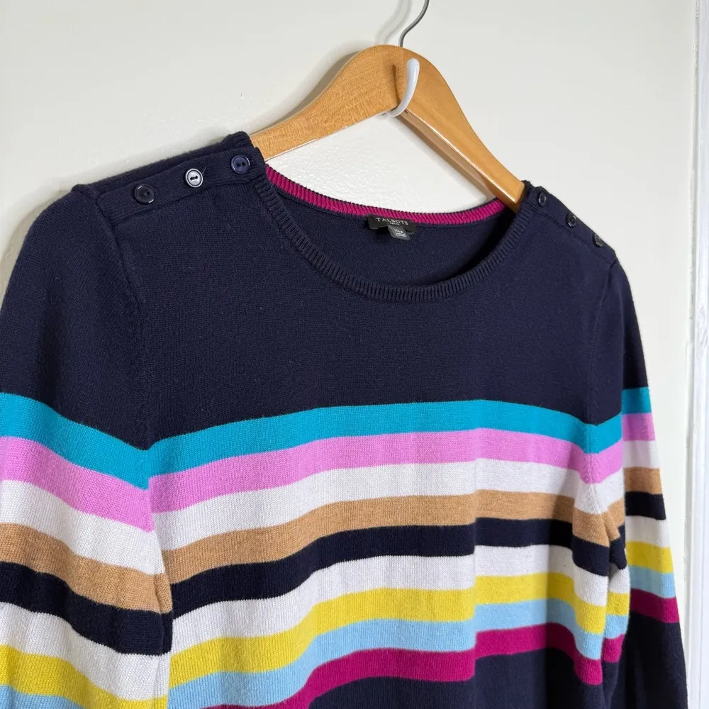Talbots Petites Sweater Women’s Size XL Petite Navy Blue Multicolor Stripes - Image 5
