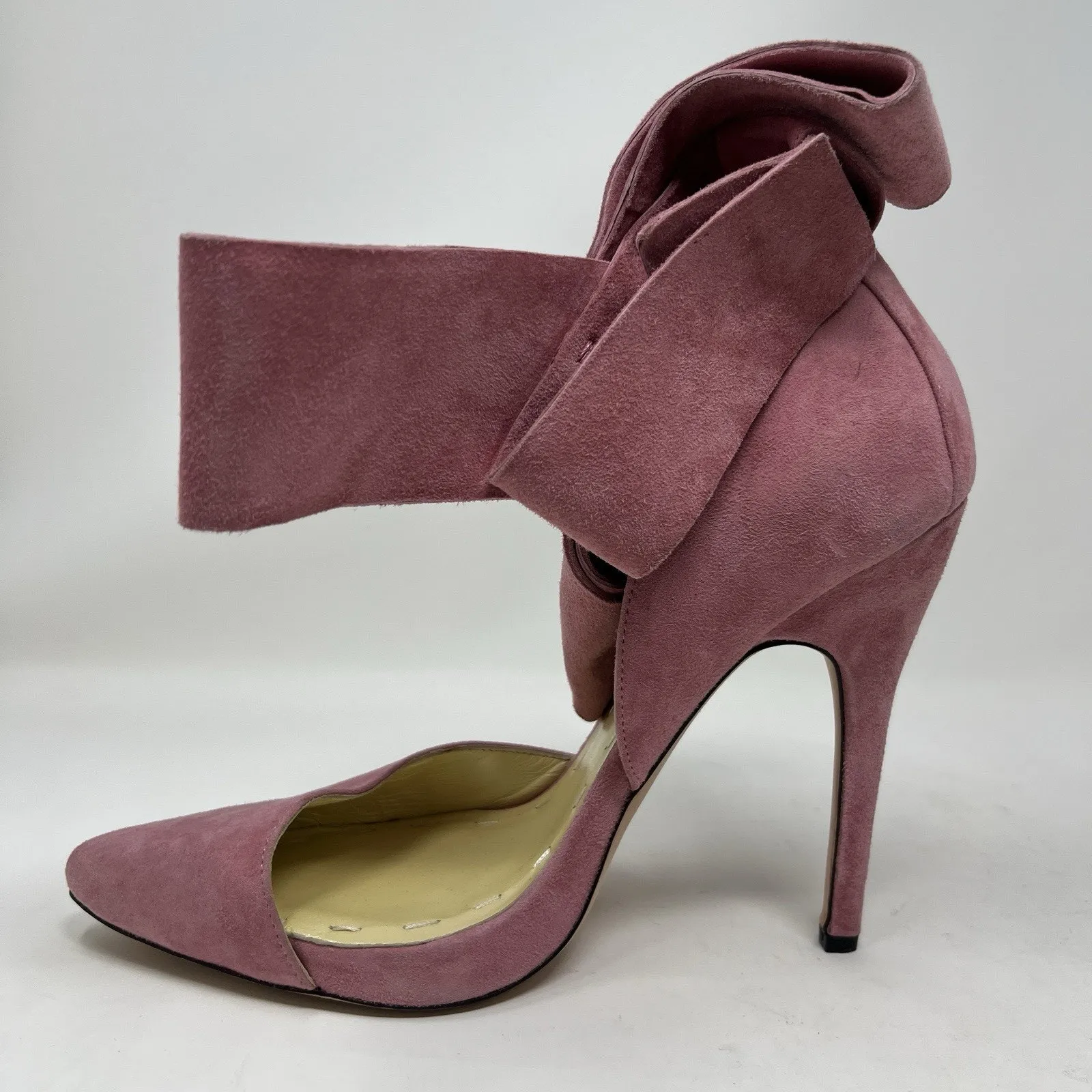 Aminah Abdul Jillil Pink Suede Bow Pumps Stiletto Heels‎ Pointed Toe Size 11 - Image 8