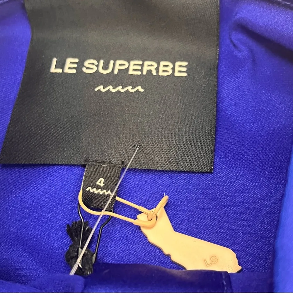 Le Superbe Women SZ 4 Blue Superstoned Orbital Seamed Satin Shirt NEW *TINY FLAW - Image 2