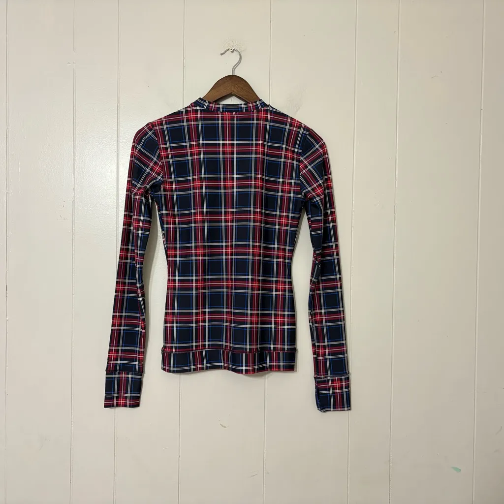 Ganni Blue Red Plaid Heavy Long Sleeve Top Size 34 - Image 13