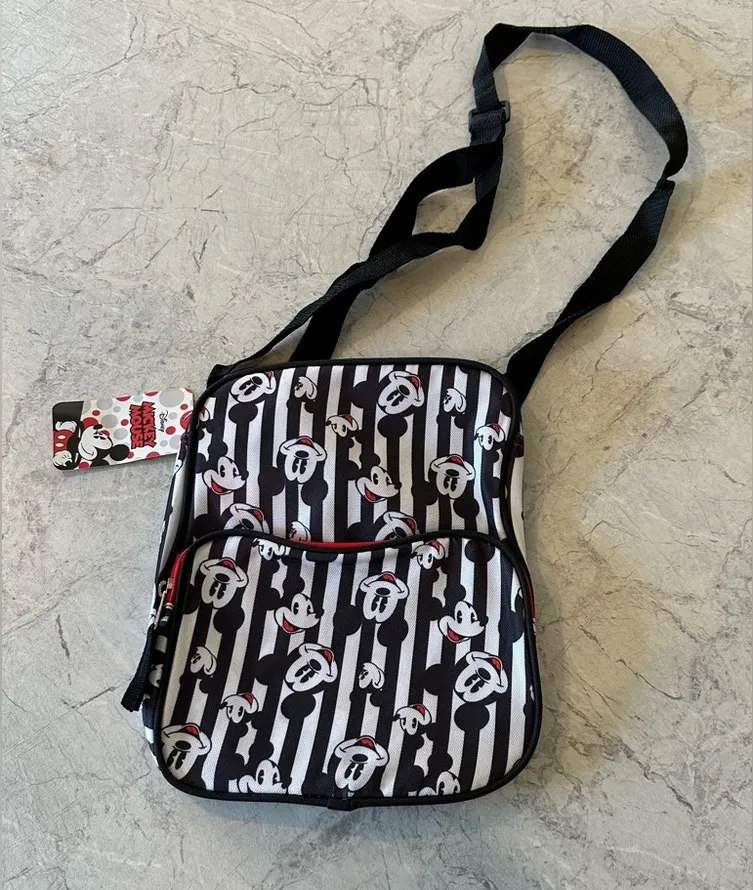 NEW Mickey Mouse Disney Crossbody Canvas Bag Purse‎ Black White Red - Image 1