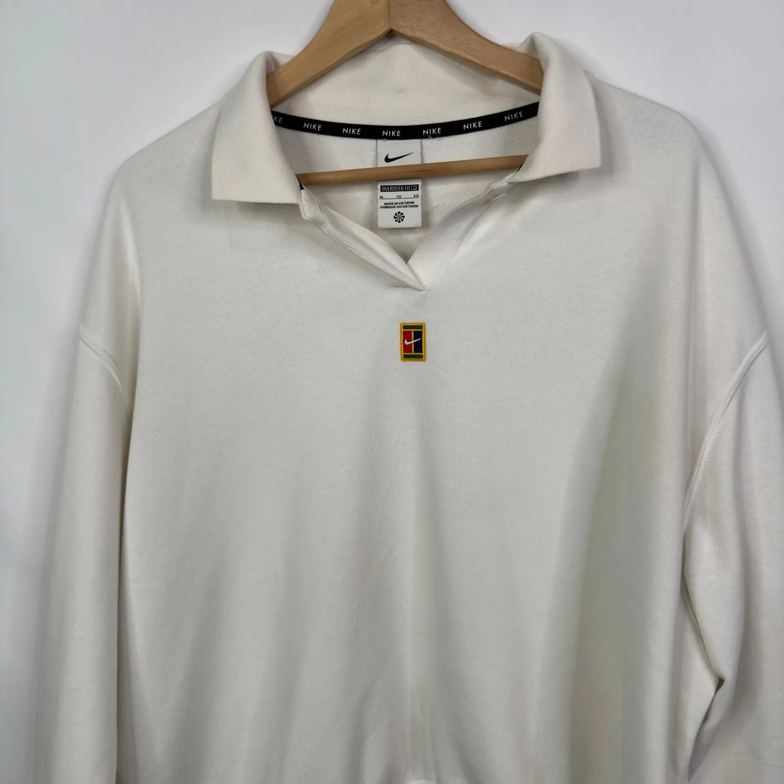 Nike Dri-FIT Oversized Fit White Tennis Polo Sweatshirt Pullover XL - Image 7