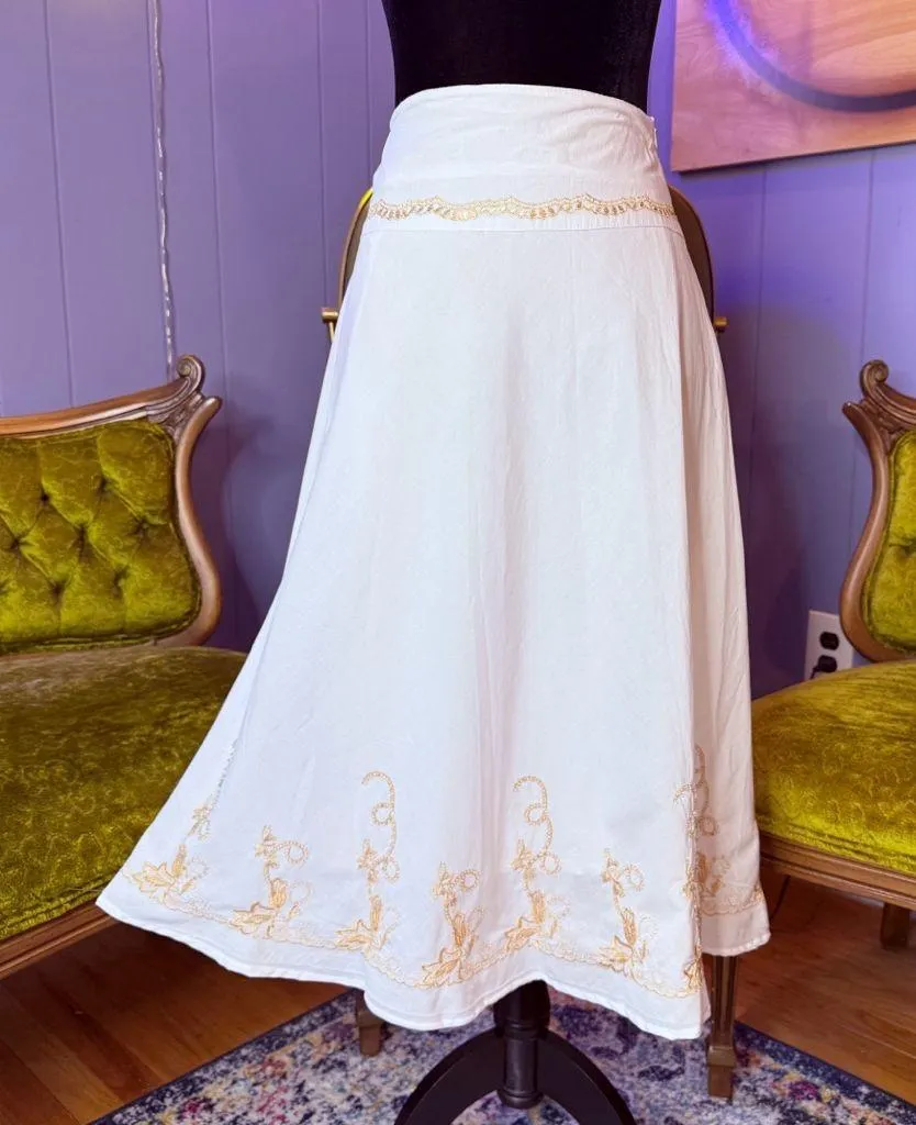 Vintage 90s Rene Margo Embroidered Beaded Skirt Size Small White - Image 2