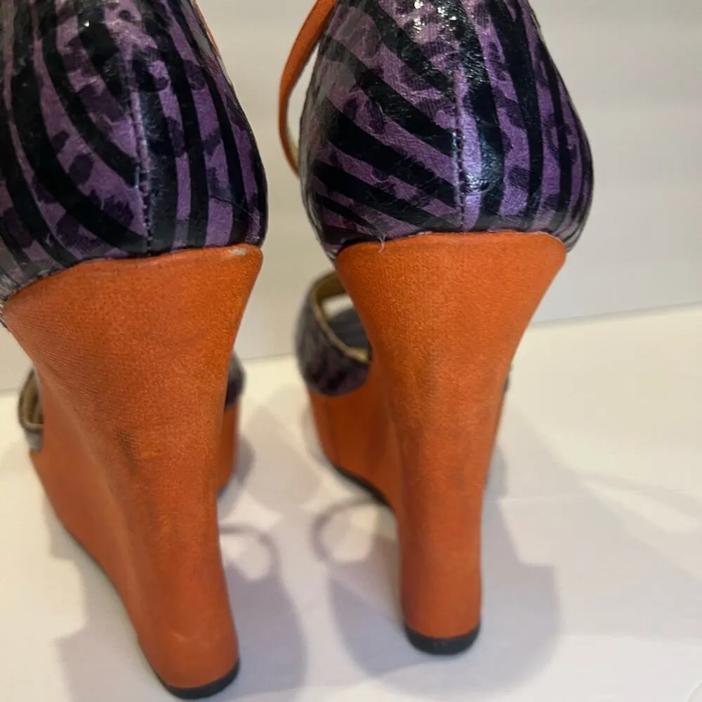 FRH Women's Colorful Animal Print Wedge Heels Size 8.5 Orange - Image 3