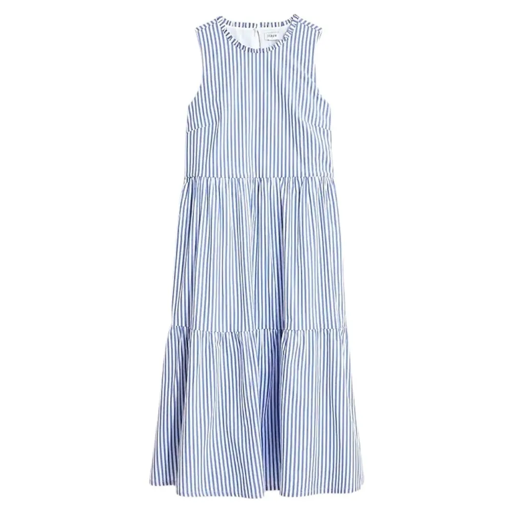 J. Crew Factory Stripe Sleeveless Tiered Midi Dress In Cotton Poplin Blue Size 8 - Image 2