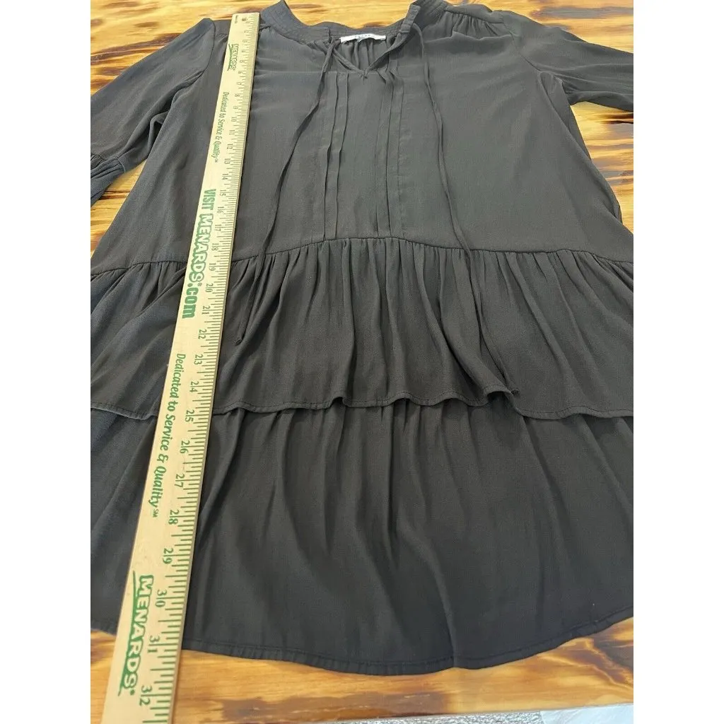 Ro&De Size Small Boho Peasant Ruffle Blouse Top Shirt Tie Keyhole‎ Neck Pleats Black - Image 5