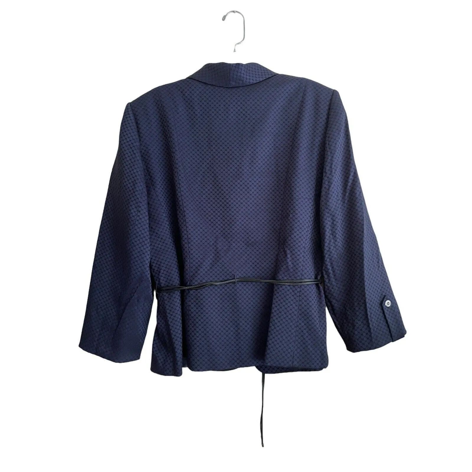 Tahari Arthur S Levine Blazer Jacket Women Size 12 Blue Black‎ Belted Geometric - Image 2