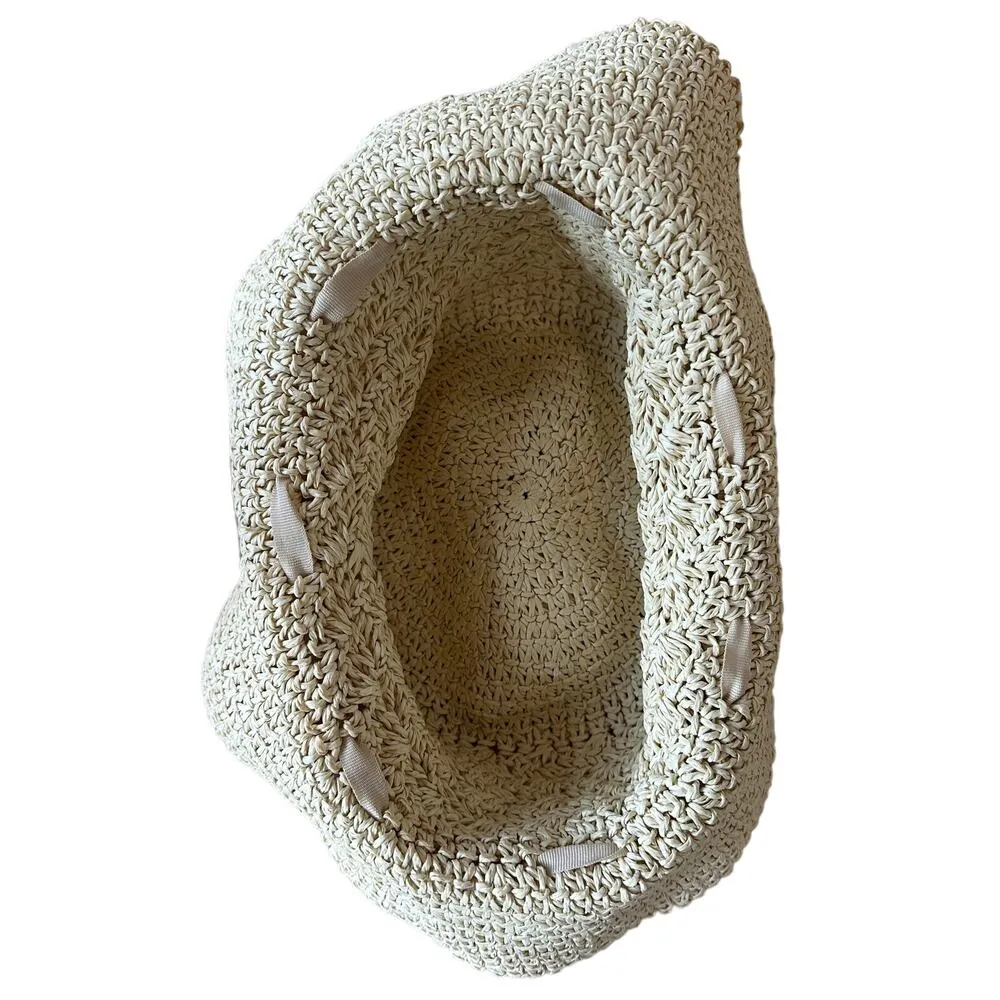 Straw Bucket Hat Natural Raffia Beach Cream One Size Resort Tomatogirl - Image 6