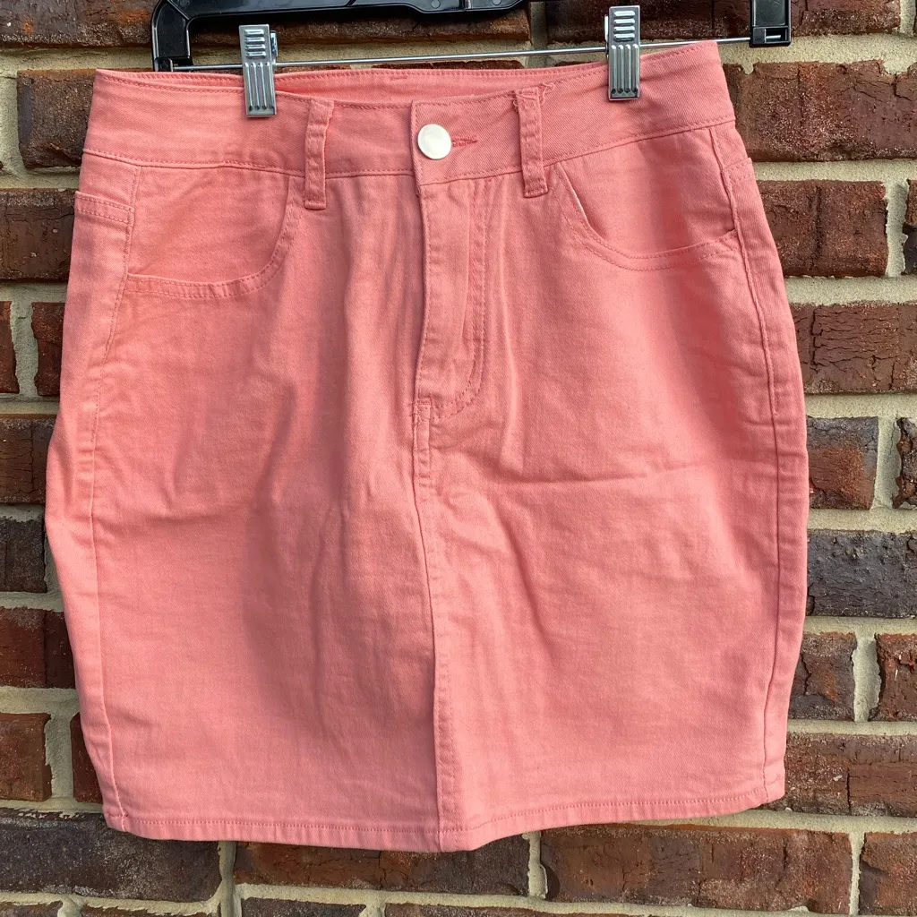 Guanyy M Denim pale orange sherbert Skirt Club wear Stretchy Preppy Size M - Image 2