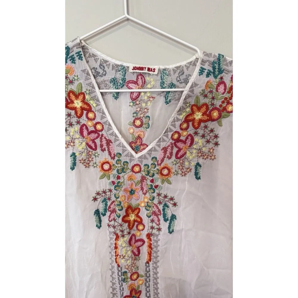 JOHNNY WAS Heidi Cupra Rayon Tunic Top or Dress with Embroidery Size Large 1760 - Image 6