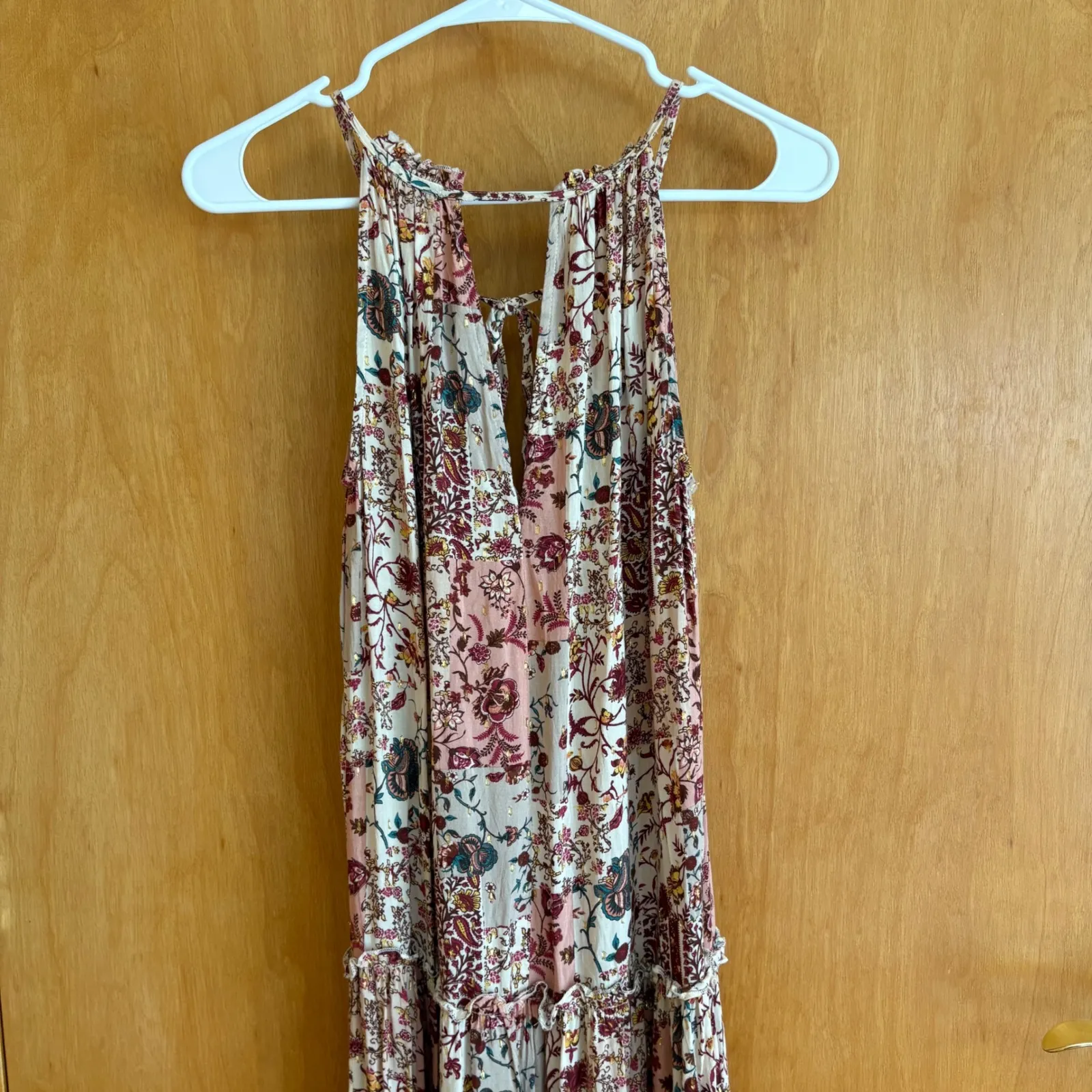 DREW XS Floral Maxi Dress Sleeveless Halter Tie‎ Back Bohemian Festival - Image 7