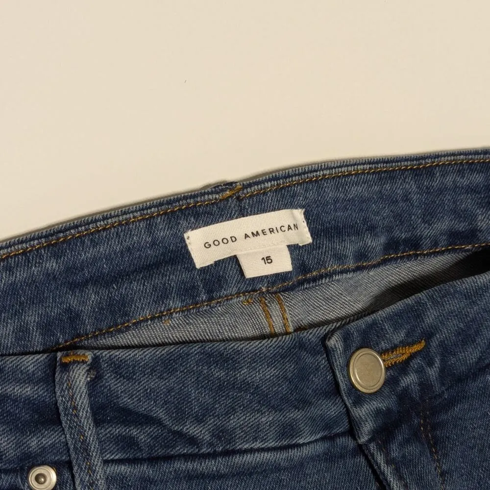 Good American Good Legs Raw Hem Straight Jeans Womens 37 Stretch Denim Dark Wash - Image 4