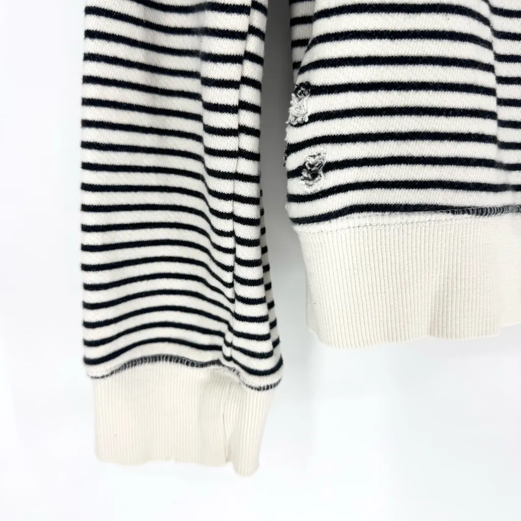 David Lerner Striped Knit Sweatshirt with Distressing Cream Black Size Medium - Image 4