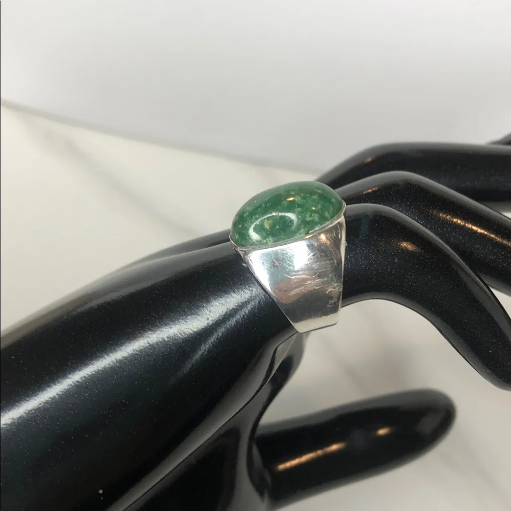 TAXCO Sterling Silver Ring with Green Aventurine Oval Cabochon Gemstone Sz 5 - Image 5