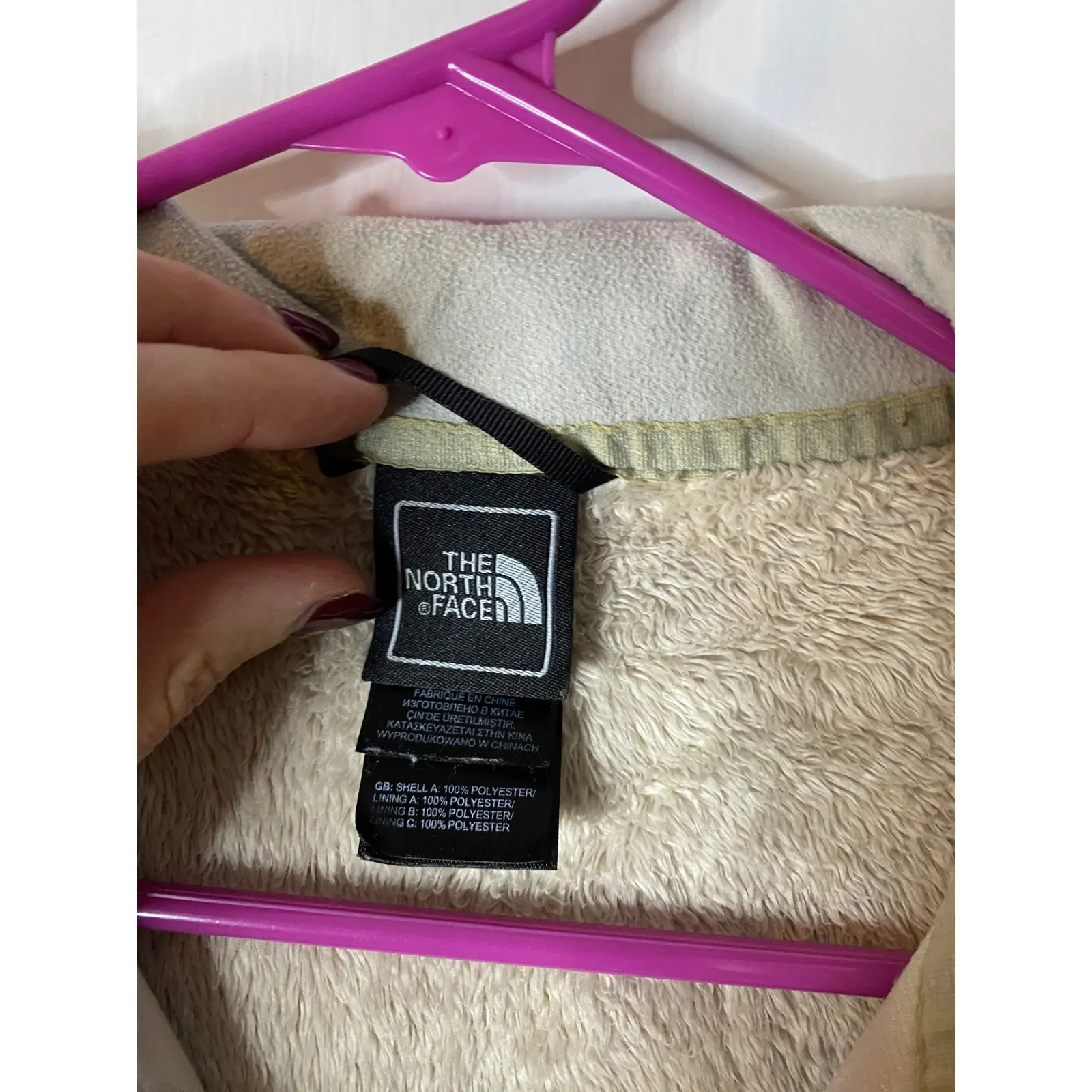 The North Face Fuzzy Fleece Jacket Cream Womens S P Full Zip Pockets - Image 3