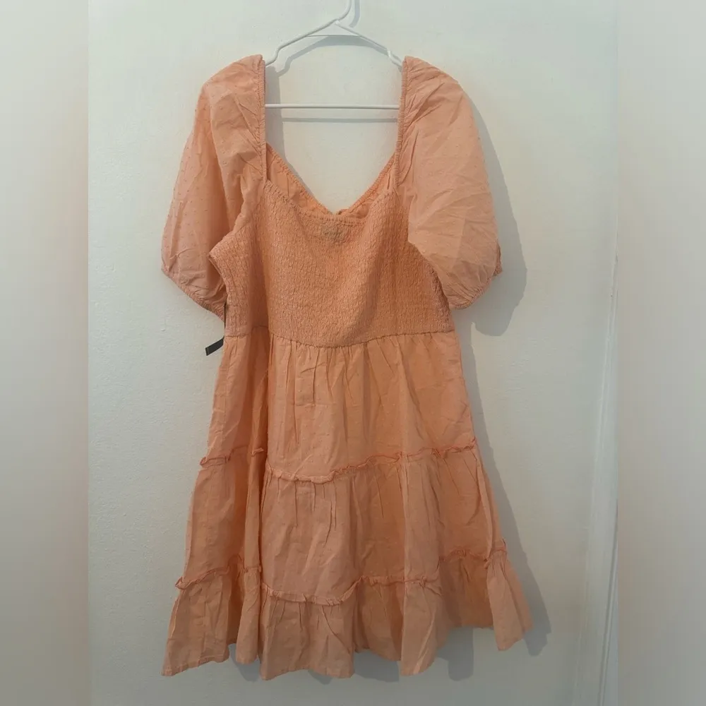New York & Co Peach Tiered Puff Sleeve Short Dress Textured Cotton NWT XXL - Image 2