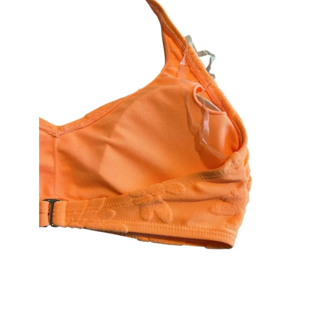 Xhilaration Halter Bikini Top Womens M Orange French Terry Floral Texture Padded - Image 8
