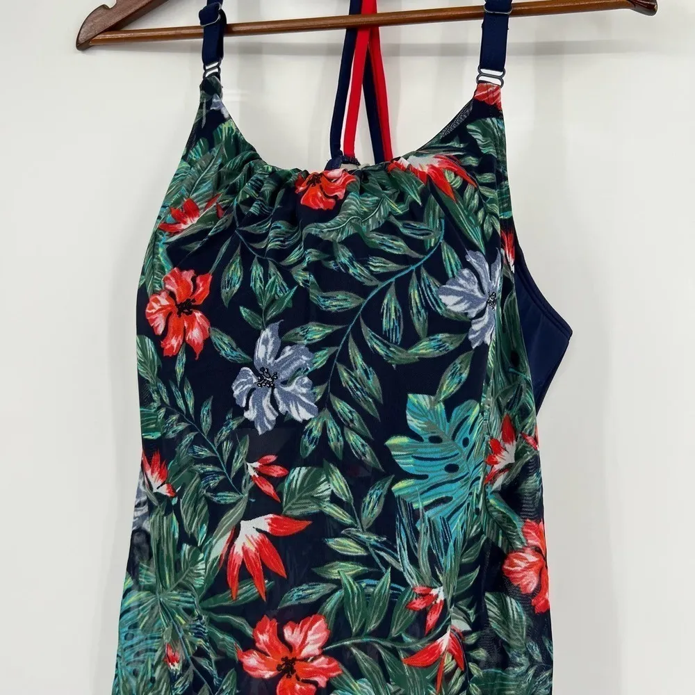 Swim by Cacique Swim tankini Top Blue floral flower print strappy plus Size 14 - Image 3