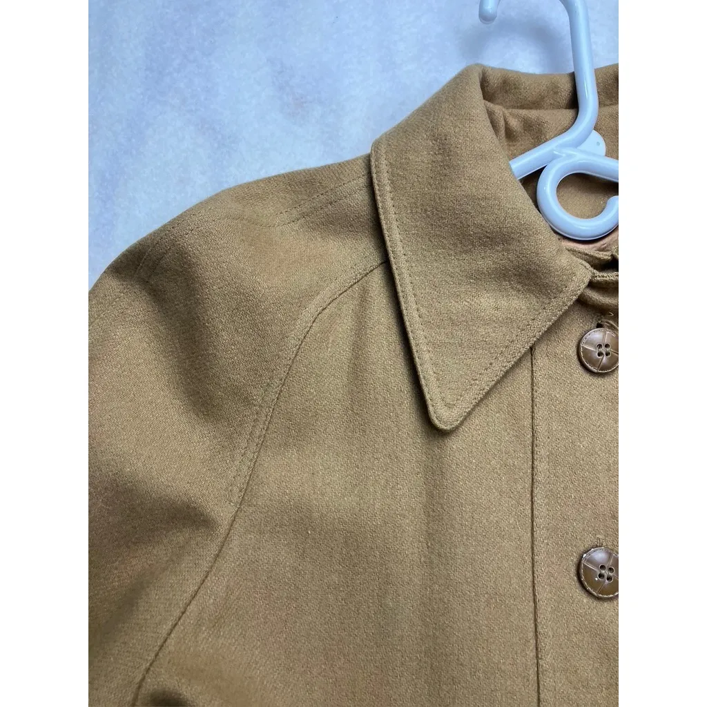 Vintage Montello Womens Camel Wool Blend Trench Coat Belted Classic Brown - Image 6