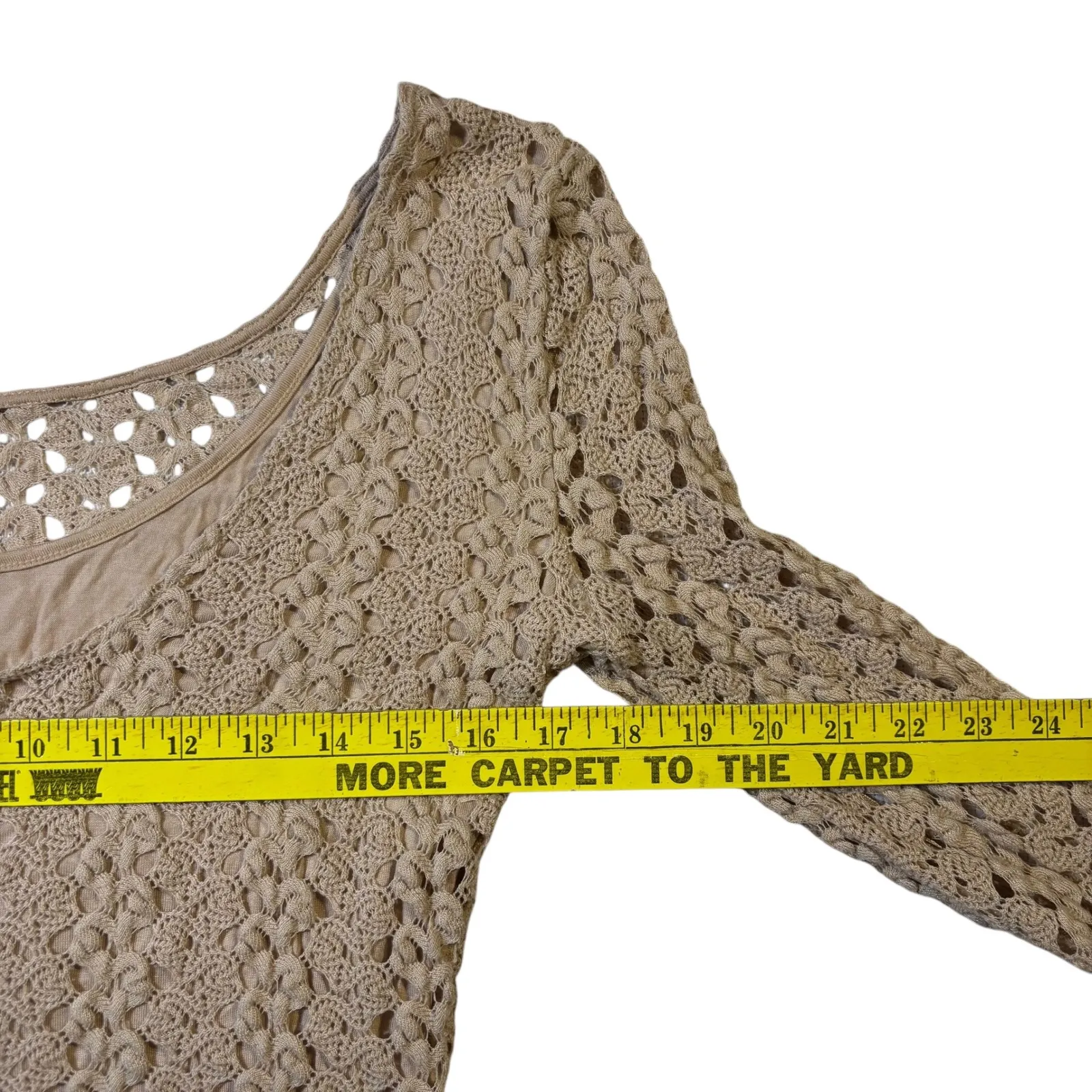 Free People Crochet Lace Bell Sleeve Scoop Neck Top‎ Beige Size S - Image 8