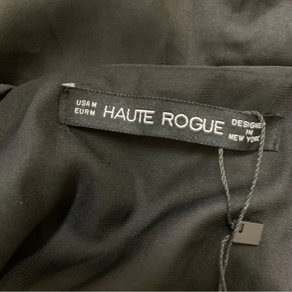 Haute Rogue Black Cold Shoulder Satin Ruffle Blouse Small Elegant Date Night NWT - Image 6