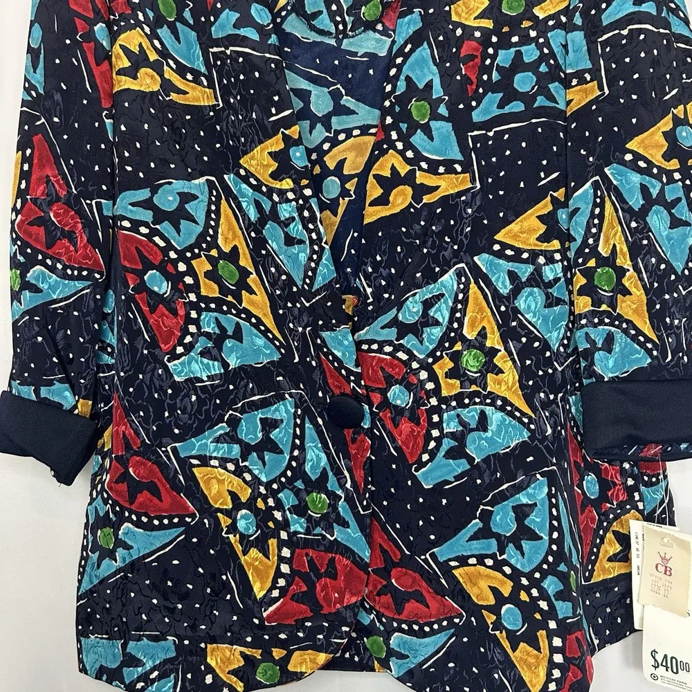 Cohen Bros New York Size 12 Geometric Multicolored Women's 3/4 Sleeve Blazer NWT - Image 3