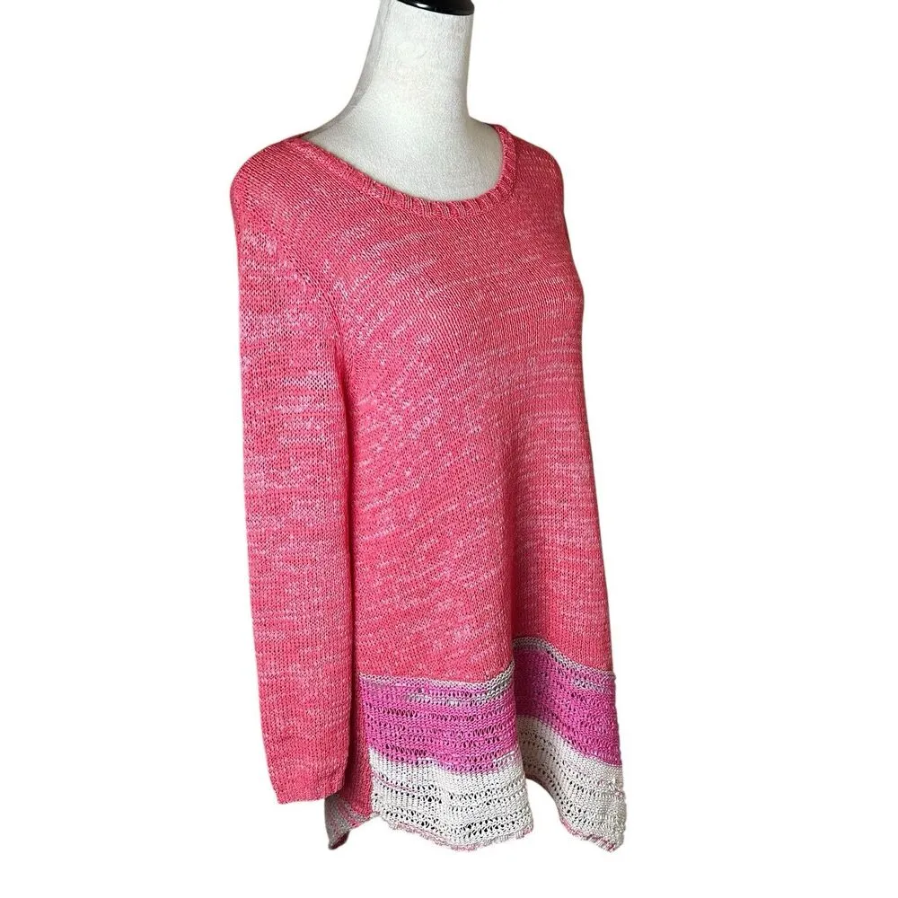 Asymmetrical Open Knit Tunic Sweater Salmon Pink Size Medium - Image 2