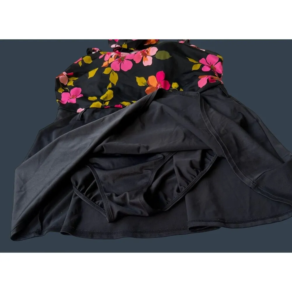 VTG Amoena Swimdress Sz 18 Swimsuit Floral Black One Piece Cup Insert Wa… - Image 7