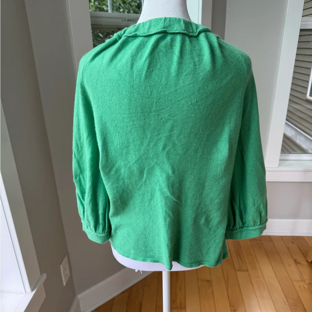 ELIE TAHARI Light Green Silk Cashmere Elbow Sleeve Cardigan Sweater Size Medium - Image 3