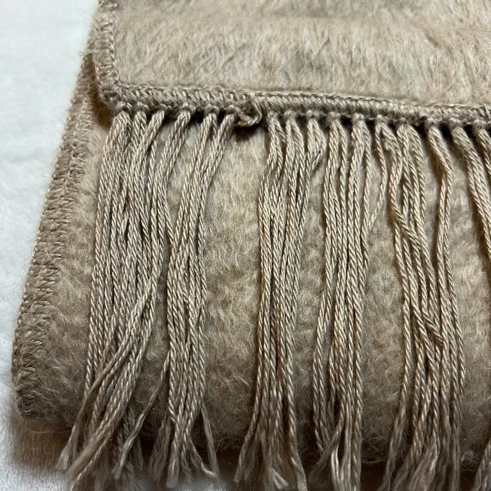 Alpaca Camargo Wool Blend Fringe Scarf Boho Cottagecore Outerwear Tan - Image 6