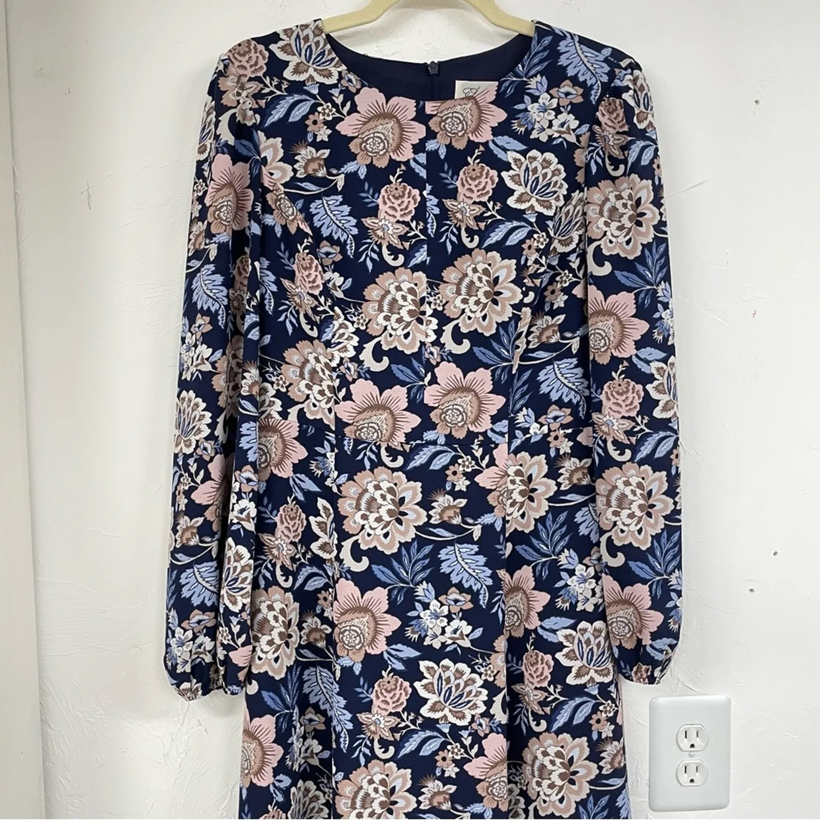 Eliza J Blue Pink Floral Long Sleeve Midi Dress Womens 6 Prairie Cottage Core - Image 2