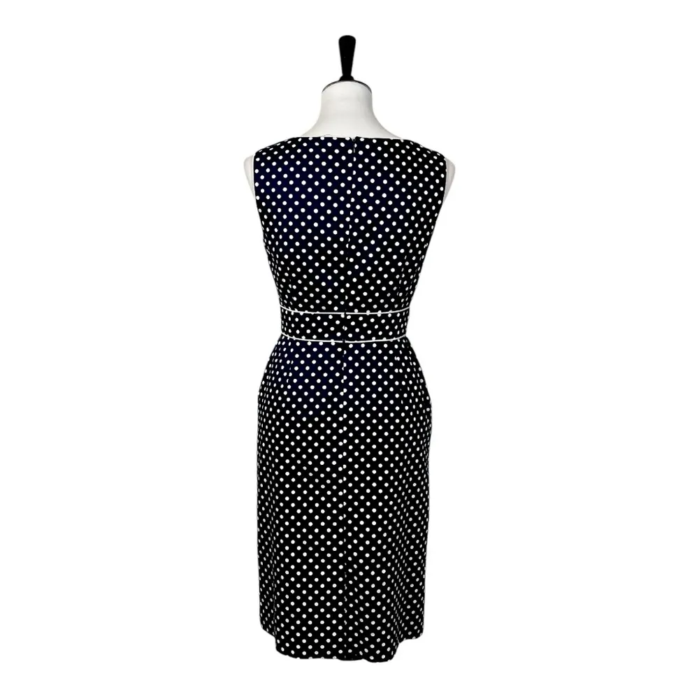 Tahari New Dress Sheath Scoop Neck Navy Blue White Polka Dot Women’s Size 2 - Image 7
