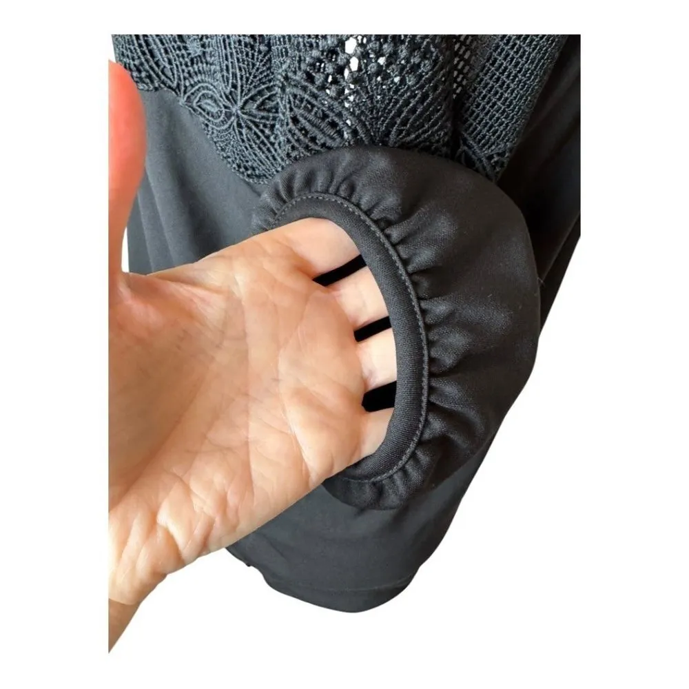 Karl Lagerfeld Shirt Women Small Black Lace Panel Blouse Whimsigoth Gothic NWT - Image 7