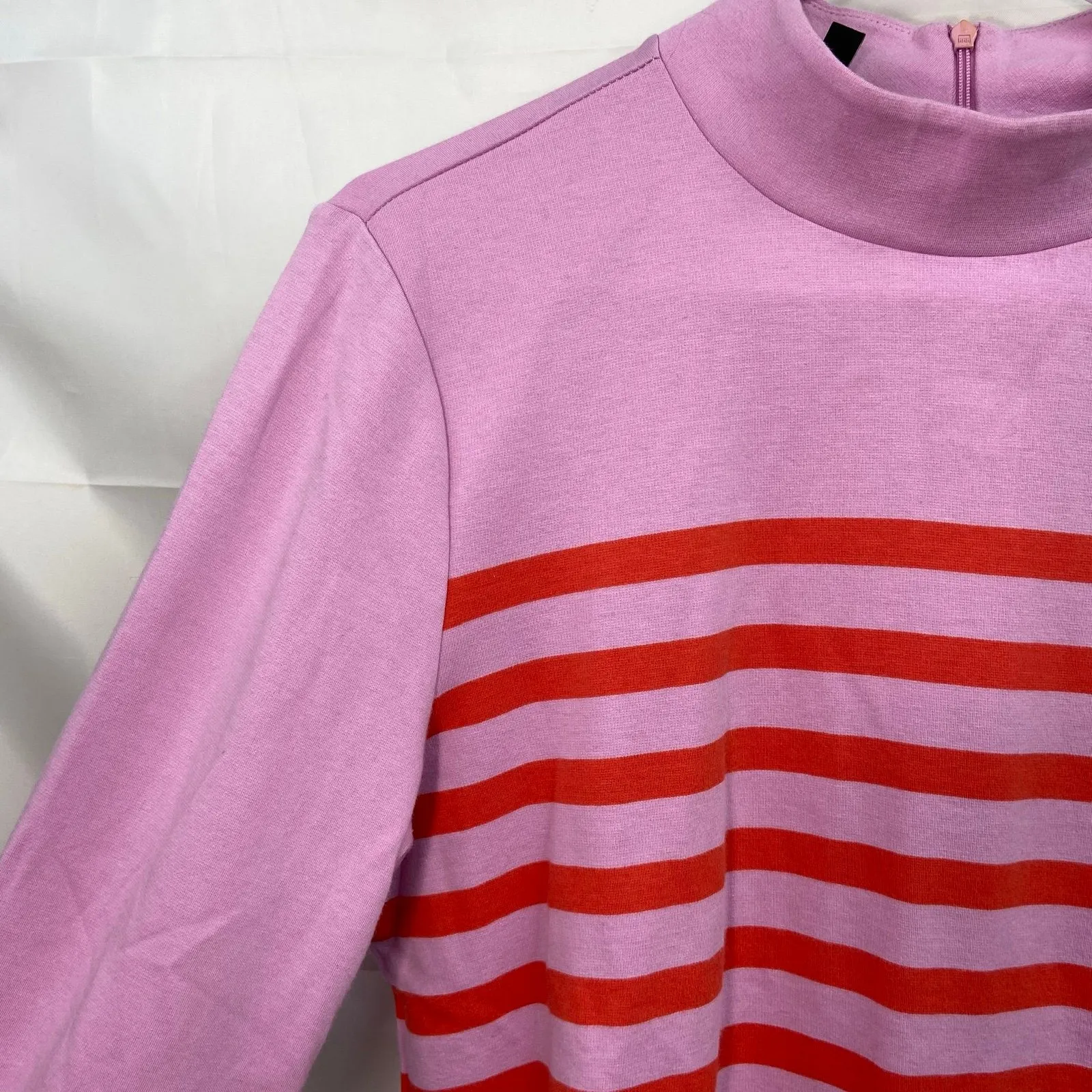 Talbots women's pink orange striped Calder mock‎ neck knit long sleeve top large - Image 3