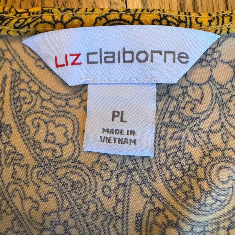 Liz Claiborne Size PL Petite Large Yellow Paisley Print & Dolman Sleeves Blouse - Image 3