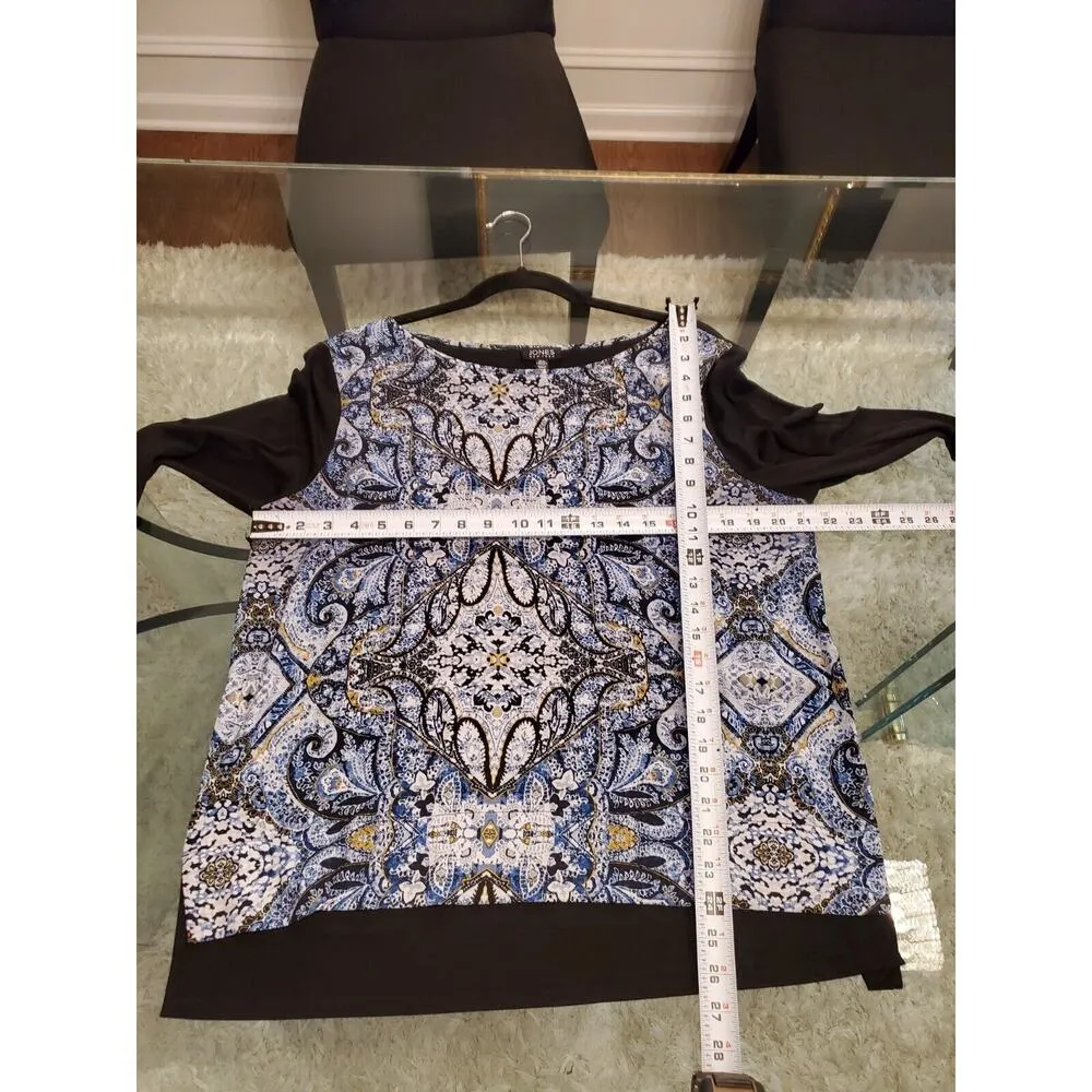 Jones New York Women Blue Paisley Polyester Round Neck Long Sleeve Top Shirt XL - Image 10