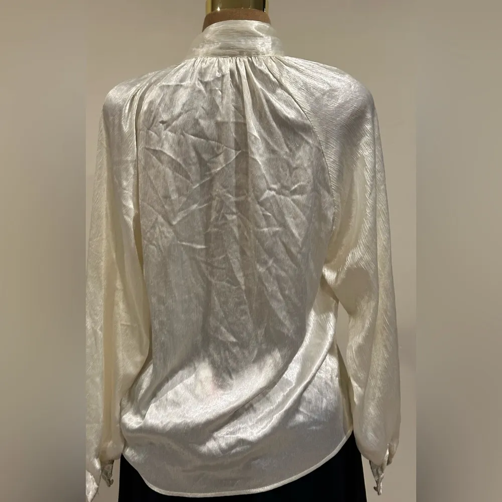 Pat Spratt Cream Satin Vintage High Neck Buttons Tie In Front.Wide Sleeves Sz 16 - Image 8