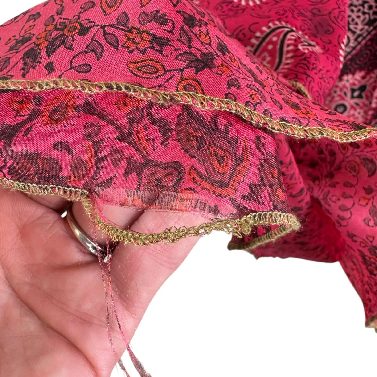 Earthbound Trading Co. 100% Silk Red Paisley Layered Midi Wrap Skirt One Size Size XL - Image 3