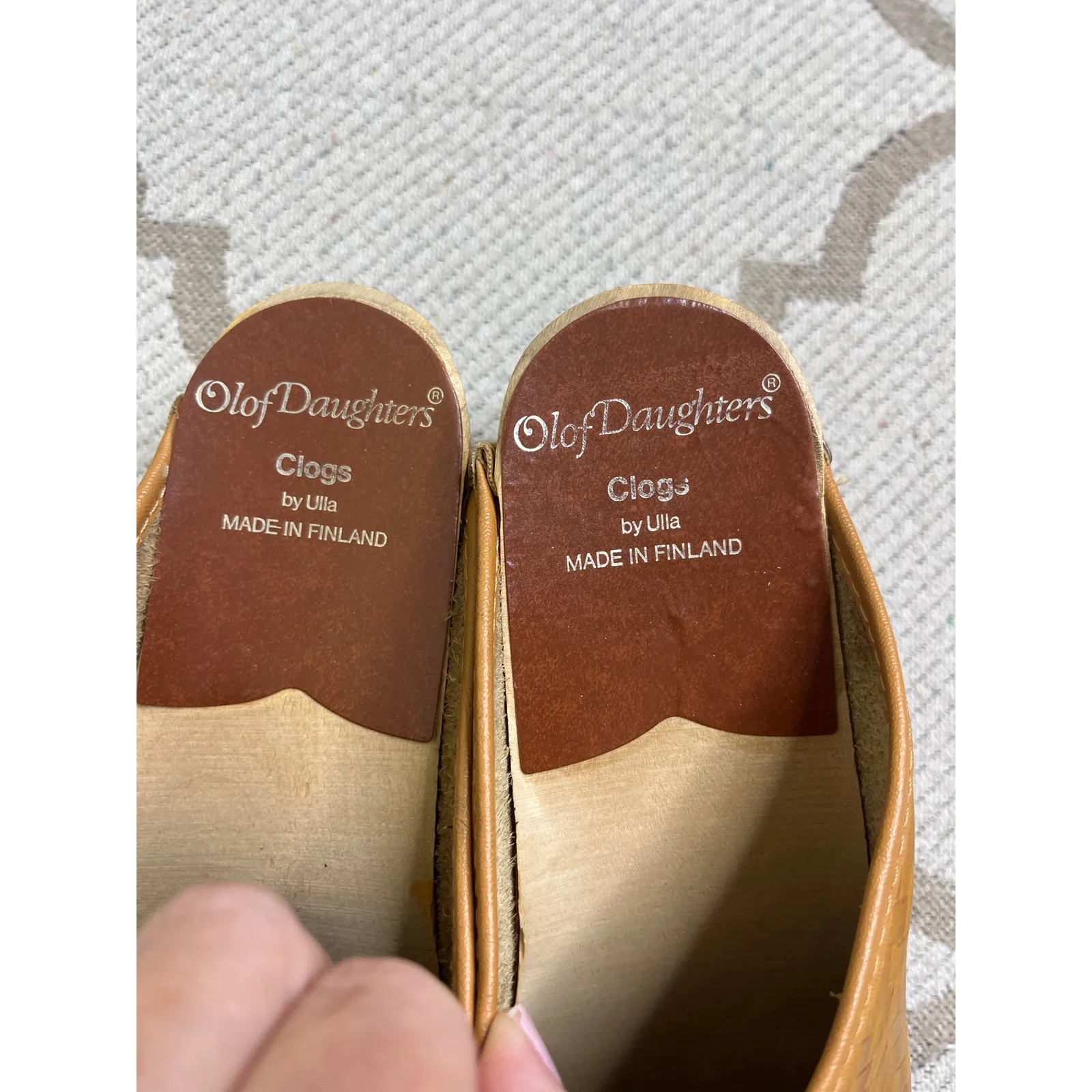 Olof Daughters Wooden Leather Clogs by Ulla made in Finland, size 38/ US 7.5 Brown - Image 2