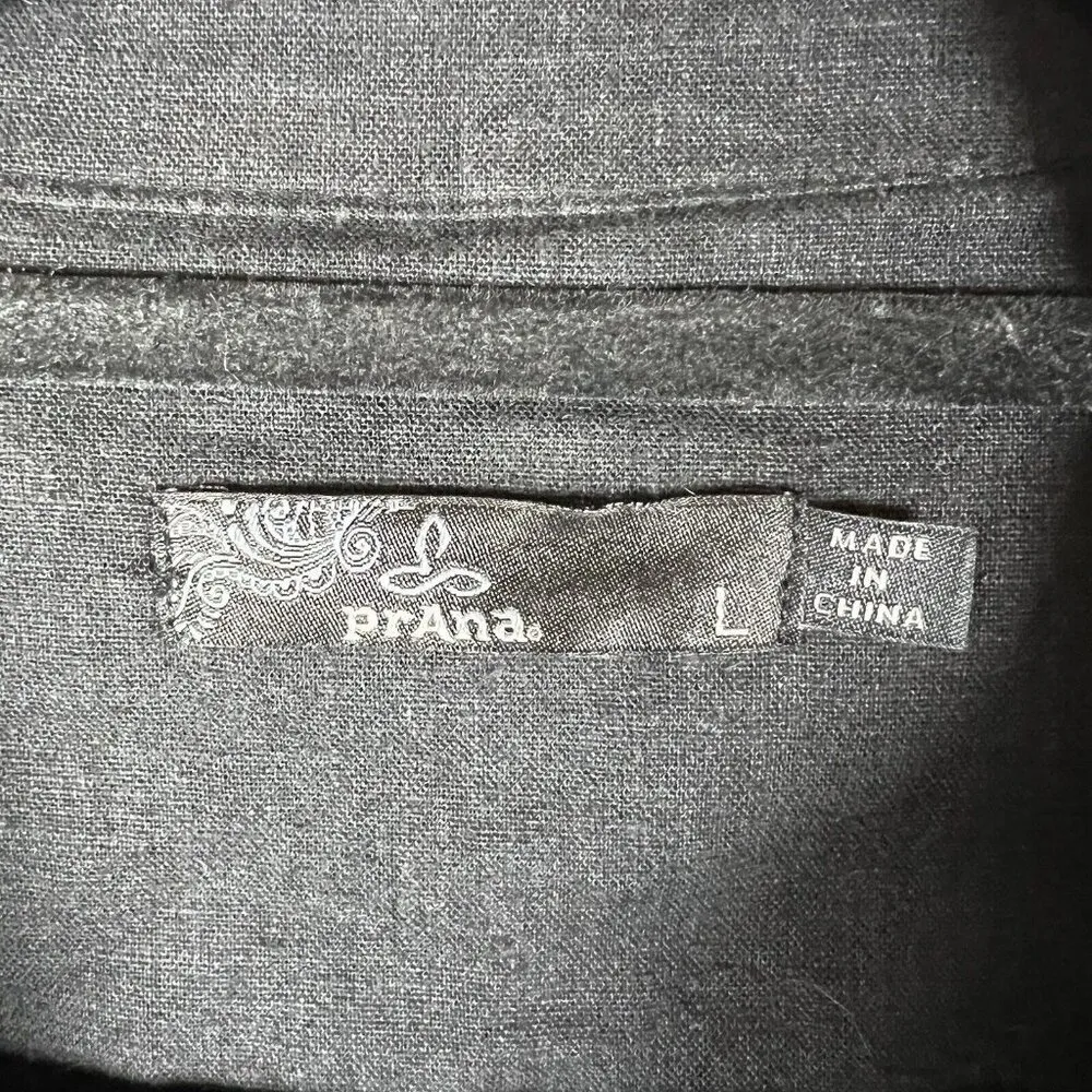 Prana Black Button Up Light Weight Hemp Jacket Women’s Size Large‎ Collared - Image 5