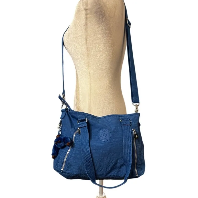 Kipling Angela Tote Satchel Crossbody Bag in Cobalt/Electric Blue Nylon Zip Top - Image 4