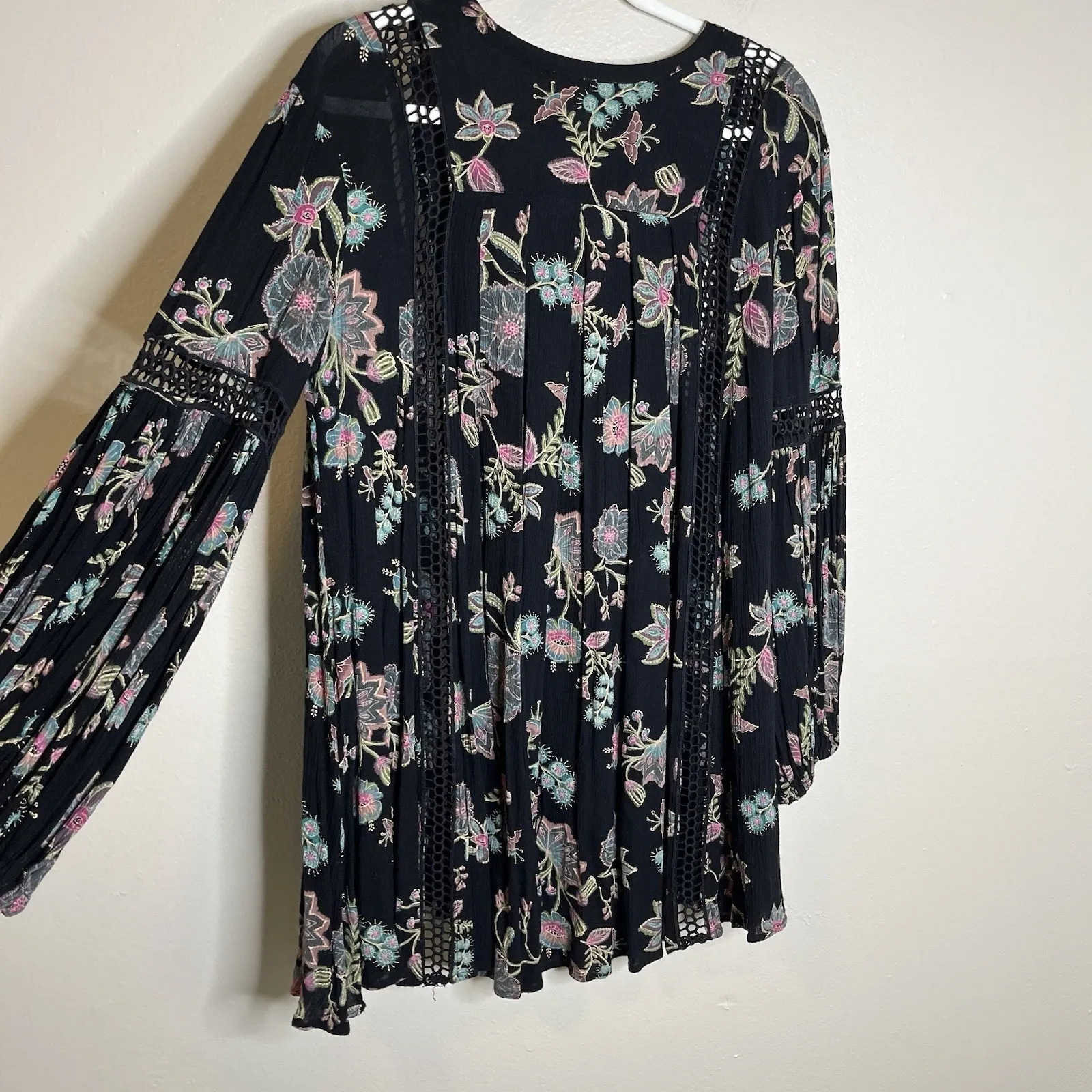 Women Top Free People Relaxed Oversized Floral Blouse Boho Dark Romantic S Goth - Image 7