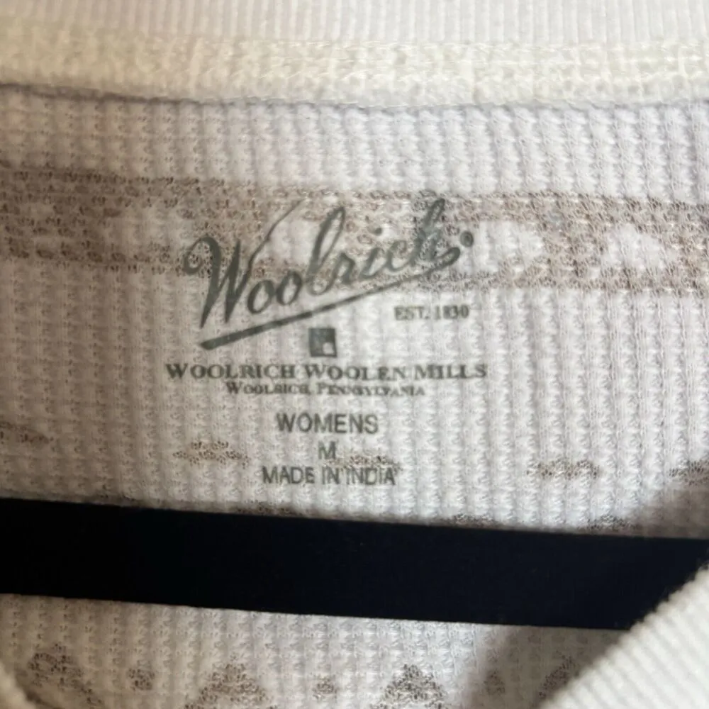 Woolrich Top Womens Medium Multicolor Boho Print Waffle Knit Long Sleeve Blouse - Image 7